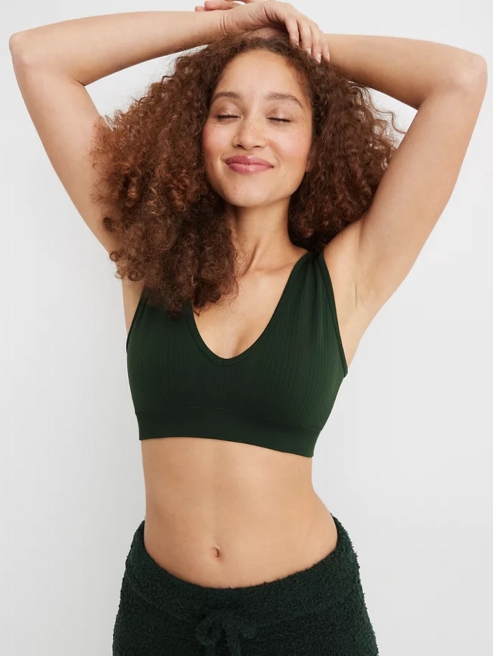 Aerie seamless ribbed plunge bralette green size L sports bra tank